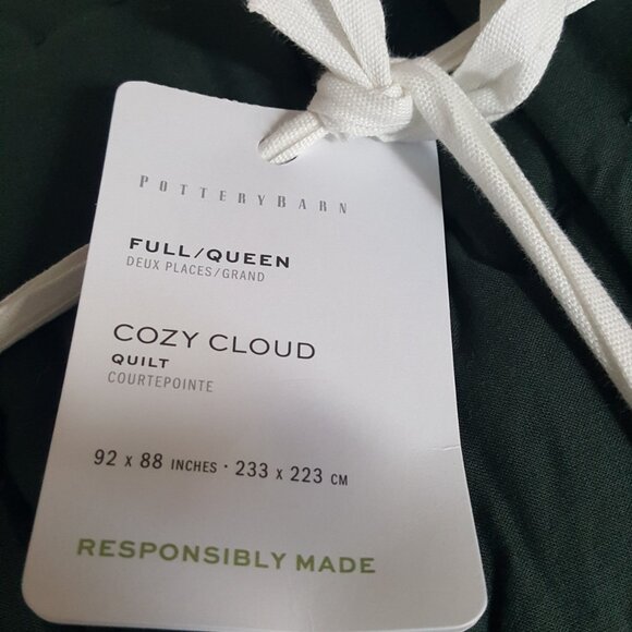 Pottery Barn Cozy Cloud Quilt - NWT- Hunter Green - Picture 3 of 7